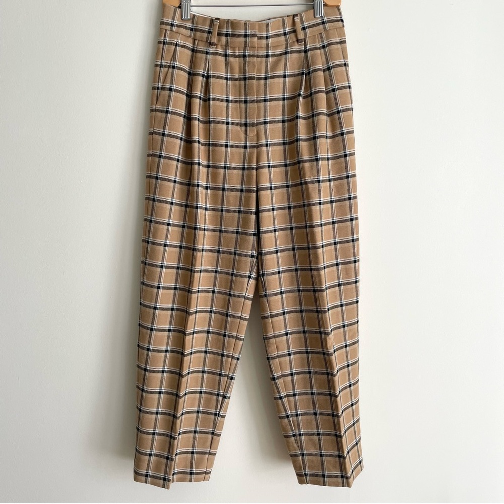 Aritzia Wilfred Carrot Windowpane Plaid Check Trouser Pant Camel Tan - Picture 4 of 14